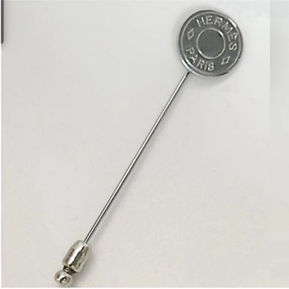 Hermès Silver Logo Stick Pin Vintage Clous de Selle Lapel Pin Brooch - Picture 3 of 5